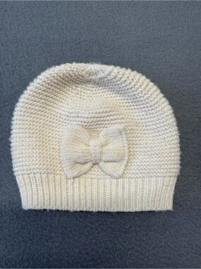 Shabby Chic Cream Knit Baby Beanie with Bow Accent